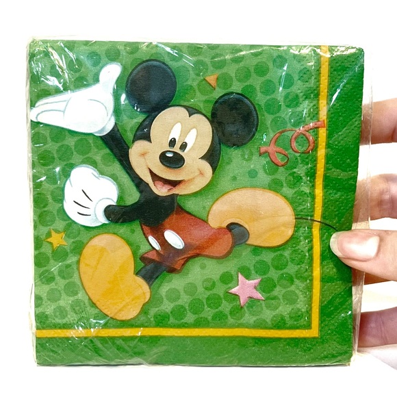 Disney Mickey Mouse Y2K Beverage Napkins Pack of 16 Green Yellow Birthday Star - Picture 2 of 9